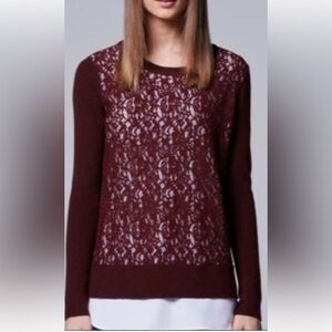 Simply Vera Wang~Embroidered Lace & Knit Overlay w/White Under Blouse Top~Size L